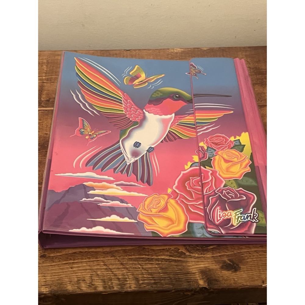 VTG 90s Lisa Frank Binder Dashly Rainbow Hummingbird Butterfly Roses